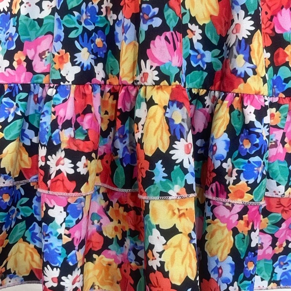 Floral V Neck Long Puff Sleeve Boho Peasant Ruffle Mini Dress Size Small Hippie - Picture 5 of 9